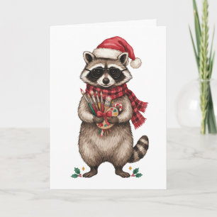 Weihnachts-Waschbär-Künstler-Santa-Hut-Pinsel Karte