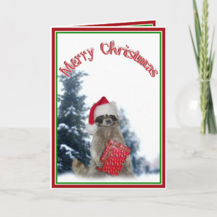 Weihnachts-Waschbär mit Geschenk Feiertagskarte