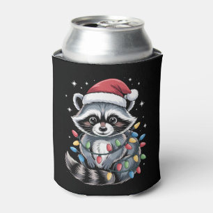 Weihnachts-Waschbär-Santa-Hut-Lichterkette Winter Dosenkühler