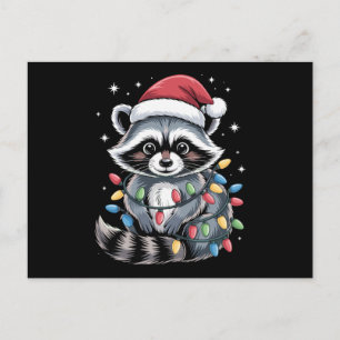 Weihnachts-Waschbär-Santa-Hut-Lichterkette Winter Feiertagspostkarte