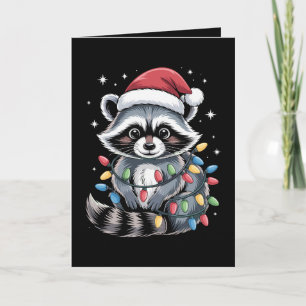 Weihnachts-Waschbär-Santa-Hut-Lichterkette Winter Karte
