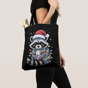 Weihnachts-Waschbär-Santa-Hut-Lichterkette Winter Tasche
