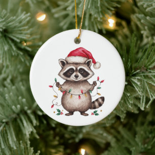 Weihnachts-Waschbär-Santa-Hut-Weihnachtsbeleuchtun Keramik Ornament