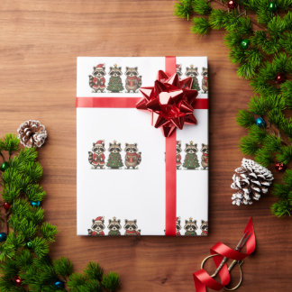 Weihnachts-Waschbären-Santa-Anzug-Baum-Zuckerstang Geschenkpapier