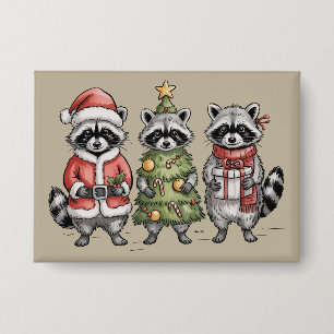 Weihnachts-Waschbären-Wald-Trio Santa-Baum-Tier Button