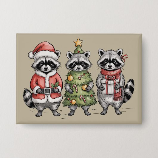 Weihnachts-Waschbären-Wald-Trio Santa-Baum-Tier Button (Vorderseite)