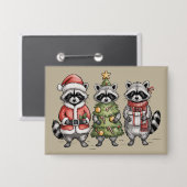 Weihnachts-Waschbären-Wald-Trio Santa-Baum-Tier Button (Vorderseite/Rückseite)