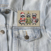Weihnachts-Waschbären-Wald-Trio Santa-Baum-Tier Button (Insitu)