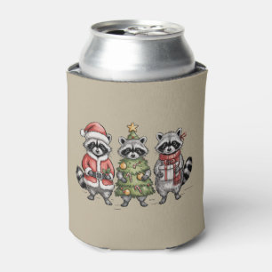 Weihnachts-Waschbären-Wald-Trio Santa-Baum-Tier Dosenkühler