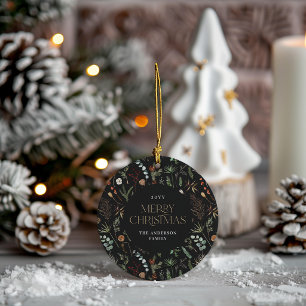 Weihnachts-Wasserfarbe botanisch floral dunkel mel Keramik Ornament