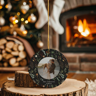 Weihnachts-Wasserfarbe botanisch floral dunkle Sti Keramik Ornament