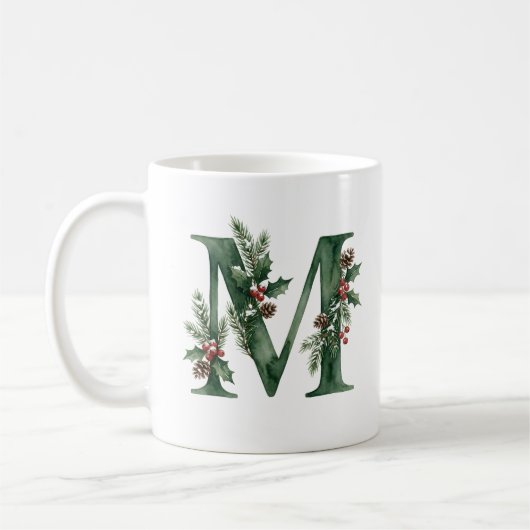 Weihnachts-Wasserfarbe-Botanisches Monogramm Buchs Kaffeetasse (Links)