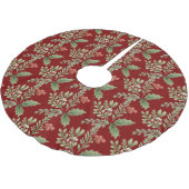 Weihnachts Wasserfarbe Botanisches Muster Rotes Gr Polyester Weihnachtsbaumdecke (Schrägansicht)