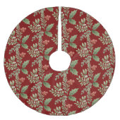 Weihnachts Wasserfarbe Botanisches Muster Rotes Gr Polyester Weihnachtsbaumdecke (Vorderseite)