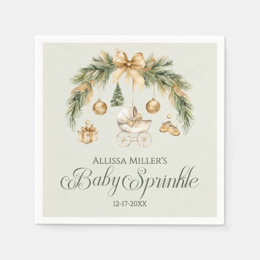 Weihnachts-Wasserfarbe-Grün Winter-Baby-Sprinkle Serviette (Vorderseite)