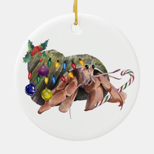 Weihnachts Wasserfarbe Hermit Crab Crustaceancen Keramik Ornament (Hinten)