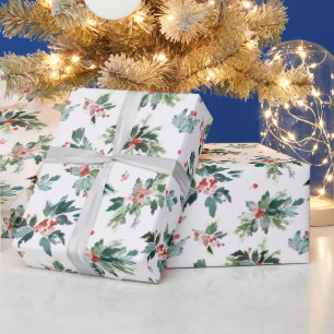 Weihnachts-Wasserfarbe Holly Berries Branchentag Geschenkpapier