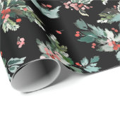 Weihnachts-Wasserfarbe Holly Berries Branchentag Geschenkpapier (Rolleneckpunkt)