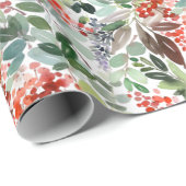 Weihnachts-Wasserfarbe Holly Berries Branchentag Geschenkpapier (Rolleneckpunkt)