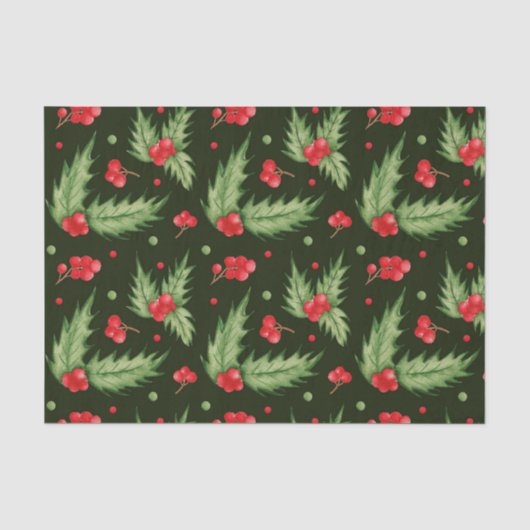 Weihnachts Wasserfarbe Holly Berry mit Blätter Seidenpapier (Vorderseite)