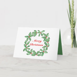 Weihnachts-Wasserfarbe Holly Wreath personalisiere Feiertagskarte