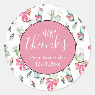 Weihnachts Wasserfarbe Kaktus Kinderdusche Runder Aufkleber