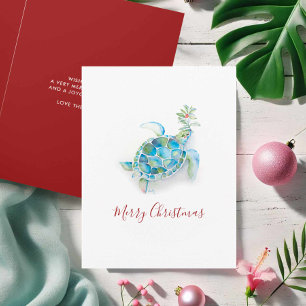 Weihnachts-Wasserfarbe Meeresschildkröte Küste Feiertagskarte