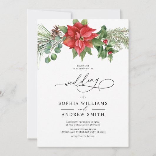 Weihnachts Wasserfarbe Rote Berries Hochzeit Einladung (Vorderseite)