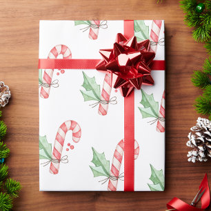 Weihnachts-Wasserfarbe Rote Zuckerstangen und Grün Geschenkpapier