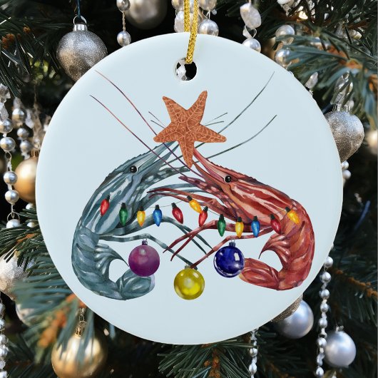 Weihnachts Wasserfarbe Shrimp Crustacean Keramik Ornament