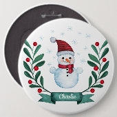 Weihnachts Wasserfarbe Snowman Custom Button (Vorne & Hinten)