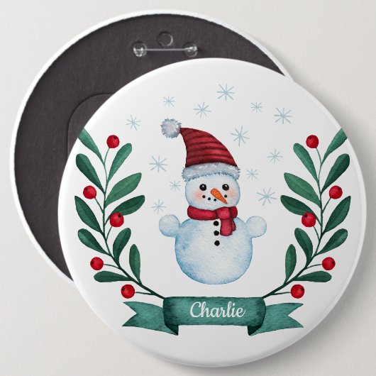Weihnachts Wasserfarbe Snowman Custom Button (Vorne & Hinten)