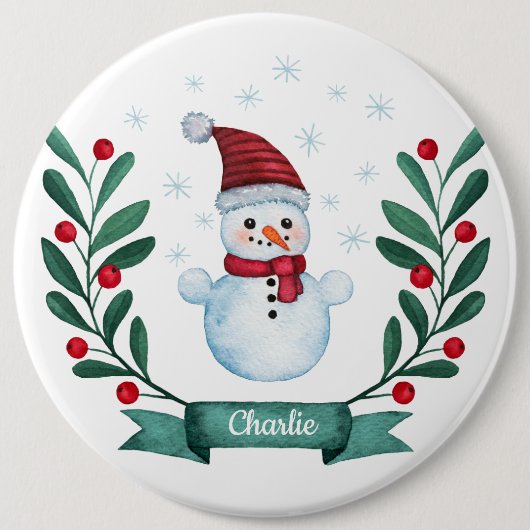 Weihnachts Wasserfarbe Snowman Custom Button (Vorderseite)
