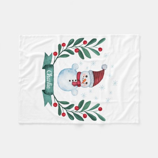 Weihnachts Wasserfarbe Snowman Custom Fleecedecke (Vorderseite (Horizontal))