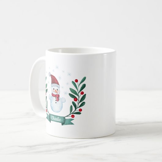 Weihnachts Wasserfarbe Snowman Custom Kaffeetasse (Vorderseite Links)