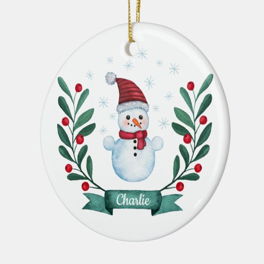 Weihnachts Wasserfarbe Snowman Custom Keramik Ornament (Links)