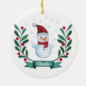 Weihnachts Wasserfarbe Snowman Custom Keramik Ornament (Hinten)
