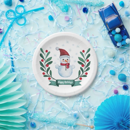 Weihnachts Wasserfarbe Snowman Custom Pappteller (Party)