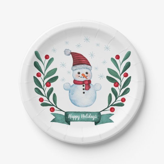 Weihnachts Wasserfarbe Snowman Custom Pappteller (Vorderseite)