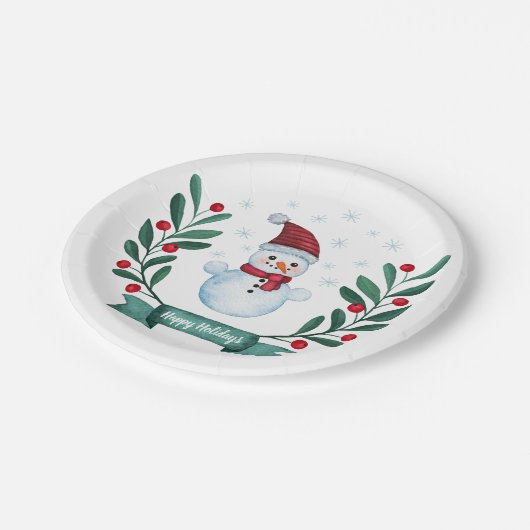 Weihnachts Wasserfarbe Snowman Custom Pappteller (Schrägansicht)