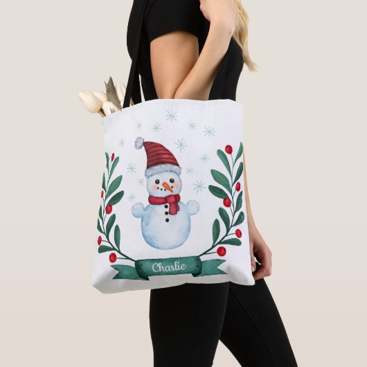 Weihnachts Wasserfarbe Snowman Custom Tasche (Von Nahem)