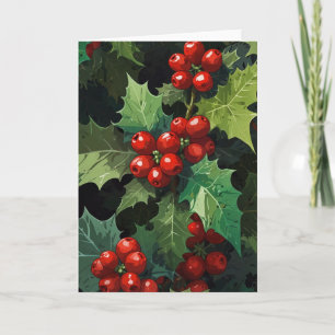 Weihnachts-Wasserfarbe Stechpalmen-Beeren-Blätter  Feiertagskarte