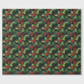 Weihnachts-Wasserfarbe Stechpalmen-Beeren-Blätter  Geschenkpapier (Flach)