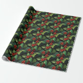 Weihnachts-Wasserfarbe Stechpalmen-Beeren-Blätter  Geschenkpapier (Ungerollt)