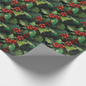 Weihnachts-Wasserfarbe Stechpalmen-Beeren-Blätter  Geschenkpapier (Ecke)
