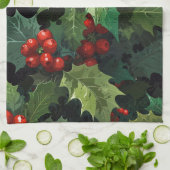 Weihnachts-Wasserfarbe Stechpalmen-Beeren-Blätter Geschirrtuch (Gefaltet)