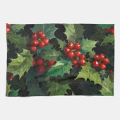 Weihnachts-Wasserfarbe Stechpalmen-Beeren-Blätter Geschirrtuch (Horizontal)