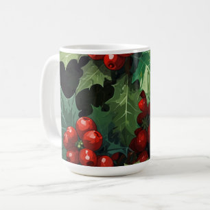 Weihnachts-Wasserfarbe Stechpalmen-Beeren-Blätter Kaffeetasse