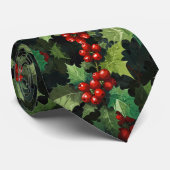 Weihnachts-Wasserfarbe Stechpalmen-Beeren-Blätter Krawatte (Gerollt)