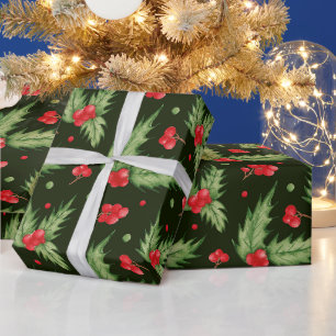 Weihnachts-Wasserfarbe Stechpalmenbeere mit Blätte Geschenkpapier
